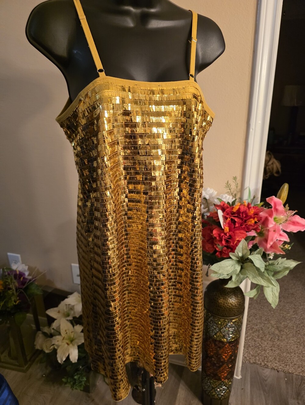 Gold Sequin Slip Dress - Women's Party Dress - Picture 3 of 3